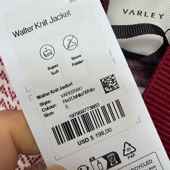 BRAND NEW Varley Red & White Walter Knit Jacket in Small - Picture 9 of 10